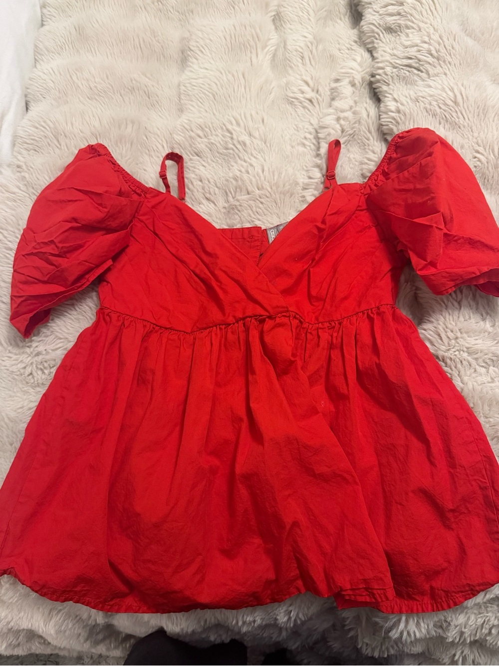 ASOS Bright Red V-Neck Puff Sleeve Top